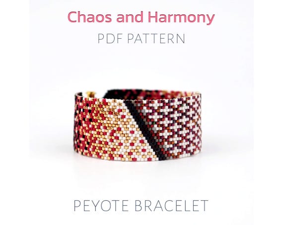Abstract Art Peyote Pattern for a Statement Cuff, Modern Color Block Beadwork Chart, Geometric and Ombre, Gold and Wine Red PDF