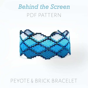 Patrón de cuentas de olas oceánicas para una pulsera azul festoneada con degradado, brazalete con puntada peyote y ladrillo combinada, joyería de sirena de verano.