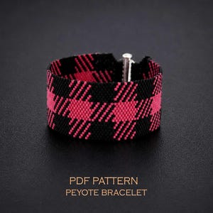 Patrón de peyote a cuadros de búfalo para una pulsera clásica, diagrama de abalorios a cuadros vichy, 2 paletas de colores, PDF de joyería estilo granja