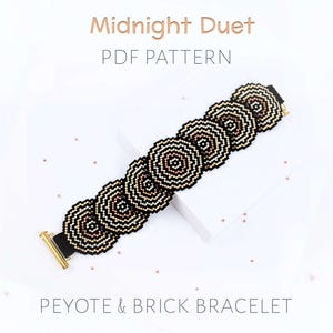 Hypnotic Circles Peyote and Brick Stitch Bracelet Pattern for a Medallion Cuff, Metallic New Year's Eve Party Design for Advanced Beaders