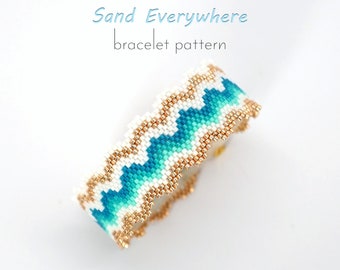 Digital peyoted bracelet pattern with a design reminiscent of hot golden sands and azure, turquoise waves. It will make you feel beachy.