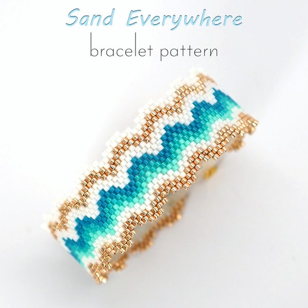 Digital peyoted bracelet pattern with a design reminiscent of hot golden sands and azure, turquoise waves. It will make you feel beachy.