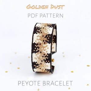 Gold & Bold Geometric Peyote Cuff Pattern, Modern Abstract Square Design Chart, Glam Party Bracelet, Beadweaving PDF