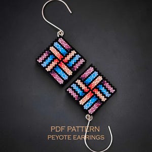 Colorful peyote earrings pattern | square ombre stripes design | quick to make geometric beadwork | PDF