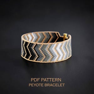 Minimalistiskt Chevron Peyote-sömsmönster för armband, blekgrå ombre-manschettdiagram, modern sicksackgeometrisk pärlvävningsdesign