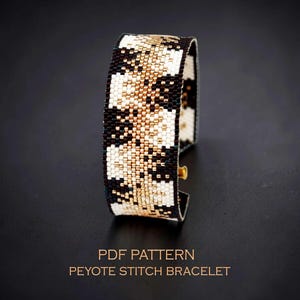 Gold & Bold Geometric Peyote Cuff Pattern, Modern Abstract Square Design Chart, Glam Party Bracelet, Beadweaving PDF