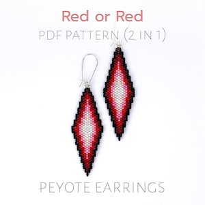 Asymmetrische Ohrringe Muster - lange rote Ombre Peyote Dolch Perlen Design (PDF download)