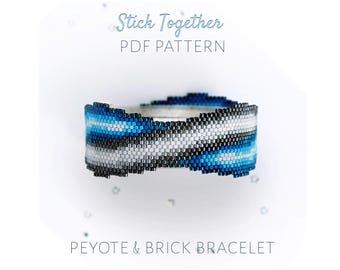 Modello per braccialetto con nastro blu - motivo intrecciato con punto peyote e mattone (PDF immediato)