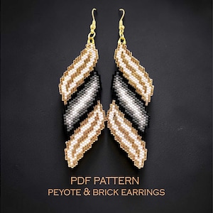 Art Deco beaded earrings pattern - gold peyote & brick stitch spiral ombre dangles (PDF download)