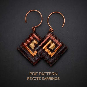 Peyote stitch earrings pattern – spiral geometric kite shape chocolate square earrings / PDF download