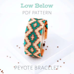Miyuki pattern peyote bracelet | southwestern odd count style | peach & teal beaded cuff | digital pattern