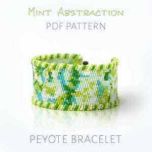 Fresh Green 2 Drop Peyote Bracelet Pattern for a Mint Pixel Art Cuff, with a FREE Looped Edge Tutorial, Modern Abstract Beading