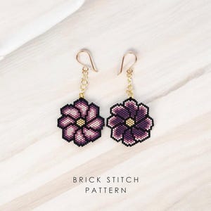 Patroon paarse bloemenoorbellen, violette tinten steensteek boho-oorbellen, ombre Miyuki Delica pdf-patroon, woordgrafiek