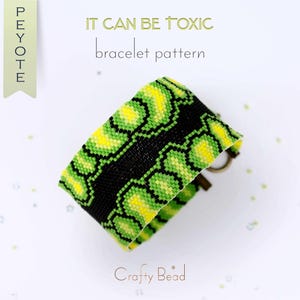 Abstract Peyote Bracelet PDF Pattern with a Bioluminescent Glow Design, Modern Deep Sea Inspired Cuff in Green Ombre and Black