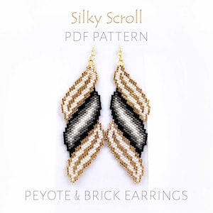 Art Deco beaded earrings pattern - gold peyote & brick stitch spiral ombre dangles (PDF download)