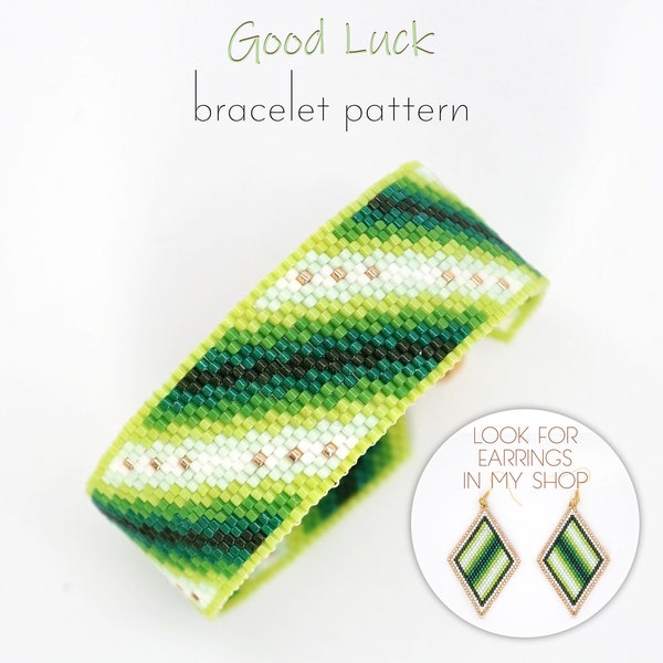 Miyuki Delica pattern for peyote bracelet with diagonal green ombre shades that symbolizes harmony and luck. Perfect for St. Patrick's Day.