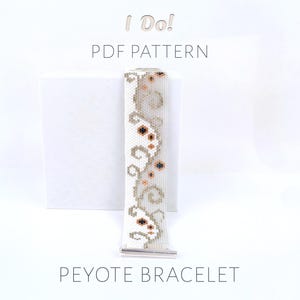 Peyote-Armbandmuster – florales Rankenmuster, weiß-silberner Hochzeitsschmuck / PDF-Muster
