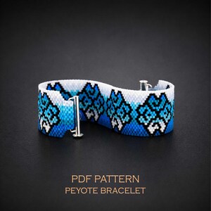 Pulsera con diseño peyote de número par / Brazalete con cuentas en degradado azul / Patrón de cuentas en PDF de mandala invernal