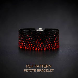 Fire & flame peyote bracelet pattern - red ombre cuff with glowing lava design (PDF download)