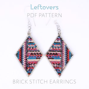 Patchwork brick stitch earrings eattern - leftover stash knitted diamond-shaped colorful beading (PDF download)