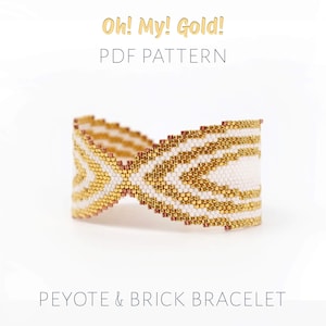 Bridal Peyote and Brick Pattern for an Hourglass Cuff, Gold Chevron Beadwork Chart, Glam Wedding Bracelet, Combined Stitches Jewelry PDF