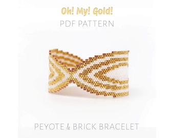 Schema per bracciale a clessidra con motivo a peyote e mattoni per la sposa, schema per perline a zig zag dorate, bracciale da sposa glamour, PDF per gioielli con punti combinati