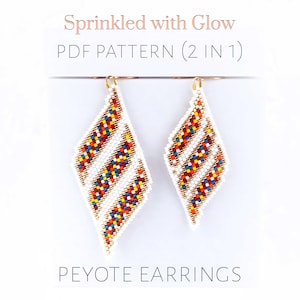2-in-1 Muster für bunte Konfetti-Perlenohrringe - rautenförmiges Peyotestreusel-Partydesign (PDF-Download)