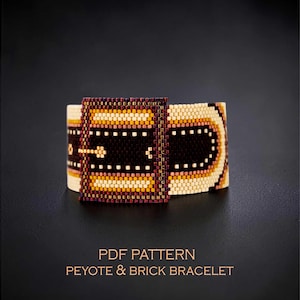 Belt buckle beaded bracelet pattern - peyote & brick stitch leather like design (PDF download)