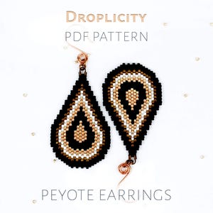 Patrón de pendientes Art Déco con forma de lágrima: elegante diseño de cuentas de peyote delica en negro y dorado (descarga en PDF)