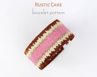 2 drop peyote stitch pattern for simple yet eye-catching rustic cake bracelet with vibrant combination of pink and dark orange frosting