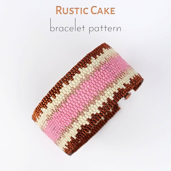 2 drop peyote stitch pattern for simple yet eye-catching rustic cake bracelet with vibrant combination of pink and dark orange frosting