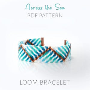 Turquoise Bead Loom Pattern, Summer Bracelet, Nautical Coastal Wave Design, Beginner Friendly Project