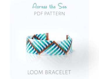 Turquoise Bead Loom Pattern, Summer Bracelet, Nautical Coastal Wave Design, Beginner Friendly Project