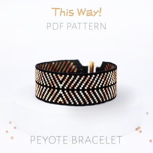 Bracelet nombre impair à motif peyotl | Artisanat de perles à chevrons métalliques | Patron PDF géométrique noir et or