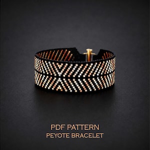 Peyote pattern odd count bracelet | metallic chevron beading craft | geometric black & gold PDF pattern