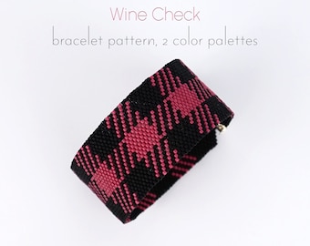 Beaded peyote stitch bracelet pattern for simple check in two color palettes. Modest but vibrant chequered design in dark and light shades