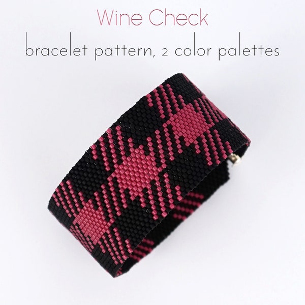Beaded peyote stitch bracelet pattern for simple check in two color palettes. Modest but vibrant chequered design in dark and light shades