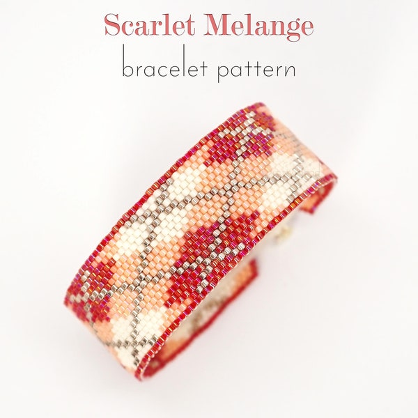 Motif de bracelet en peyotl perlé pour un tartan intemporel avec de douces nuances de rouge. Découvrez ce modèle à carreaux et amusez-vous à le créer.