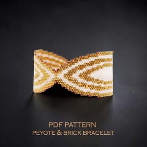 Bridal Peyote and Brick Pattern for an Hourglass Cuff, Gold Chevron Beadwork Chart, Glam Wedding Bracelet, Combined Stitches Jewelry PDF