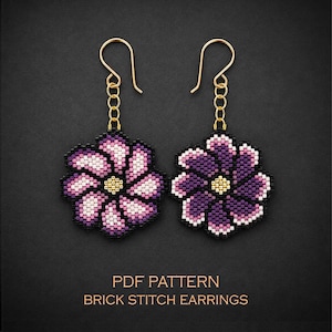 2-in-1 flower power beaded earring patterns - brick stitch earrings, purple boho design (PDF download)
