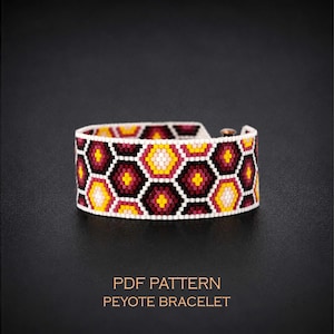 Sweet Honeycomb Peyote Bracelet Pattern, Geometric Hexagon Cuff Chart, Berry Hues Bee Themed, Odd Count Beading Stitch