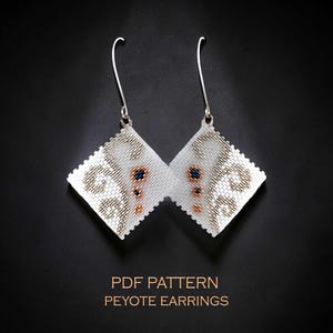 Peyote earrings pattern | easy two tone design | subtle silver wine & gold flowers | PDF pattern