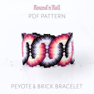 Pink & black round bracelet pattern - peyote brick stitch retro pop art design (PDF download)
