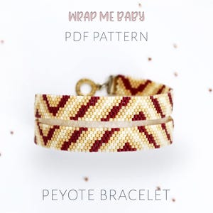 Chic Double Wrap Peyote Bracelet Pattern, Slim Elegant Chevron Design in Wine and Beige Tones, Minimalist Jewelry Making Project