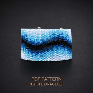 Ice Lightning Peyote Pattern for Blue Storm Cuff, Frozen Thunder Beadweaving Chart, Abstract Energy Jewelry PDF