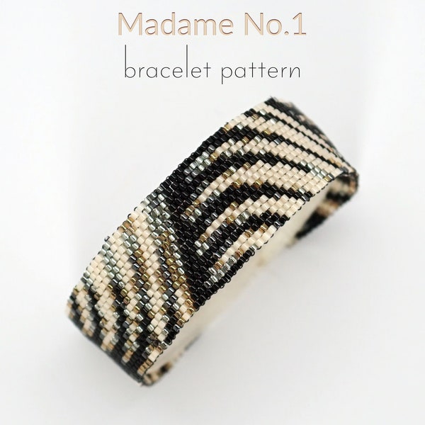 Miyuki peyote bracelet pattern with abstract waves in shades of gray. Modest and minimalist design perfect for casual or business attire