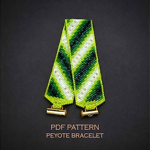 Green Ombre Peyote Bracelet Pattern for a Lucky Charm Cuff, St. Patrick's Day Diagonal Emerald Stripe Design with Gold Flecks