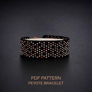 Peyote stitch beaded bracelet pattern - starry metallic black & gold dots / PDF pattern