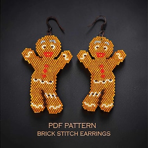 Modèle de boucles d'oreilles en point de brique représentant un bonhomme en pain d'épice dansant (téléchargement PDF)