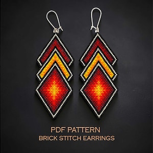 Fiery glowing brick stitch earrings pattern - bold red ombre diamond design (PDF download)
